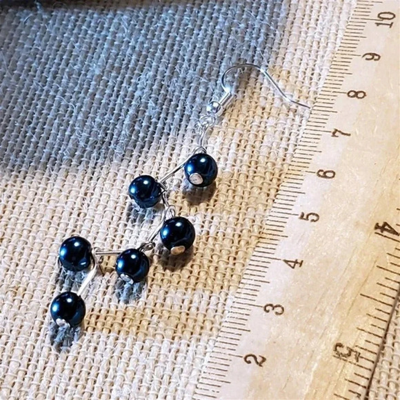 Zig Zag Blue Glass Pearl Geometric Dangle 70mm Long Earrings - Picture 8 of 8